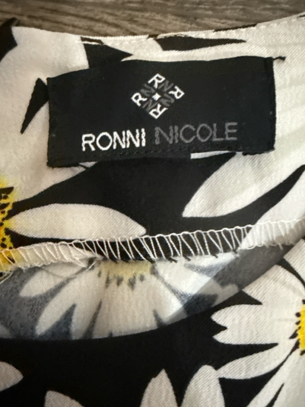 Ronni Nicole Black Daisy Print Mini Dress with Yellow Centers - Picture 3 of 4